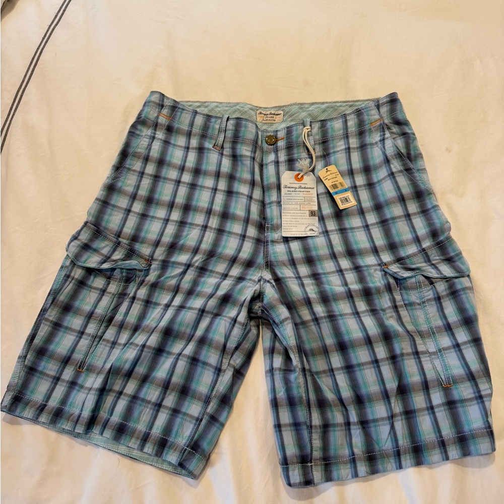 Tommy Bahama Plaid Blue Cargo Shorts
